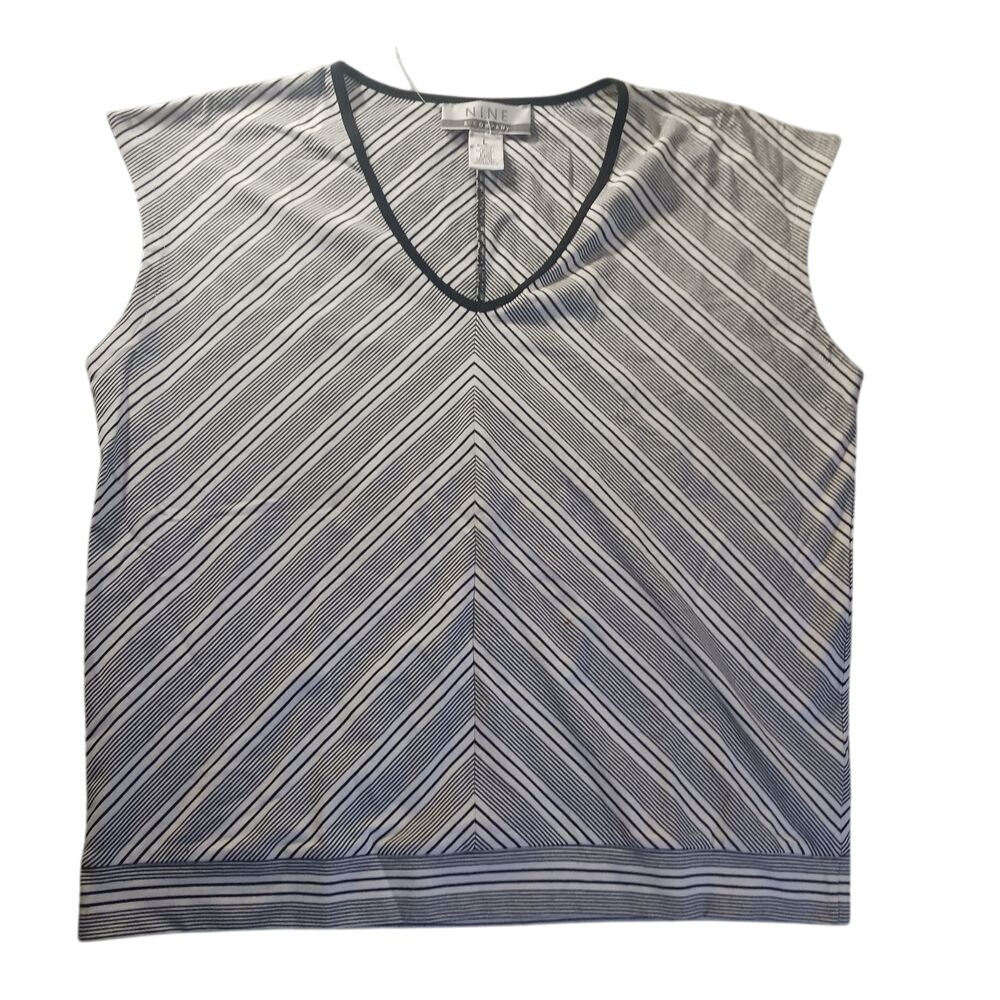 NWT Nine & Co Chevron Stripe Sleeveless V-Neck‎ Top Womens L Geometric Office